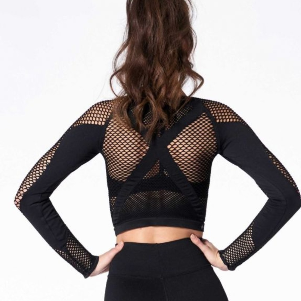 NUX All Net Long Sleeve Crop Top NWT - Picture 4 of 5